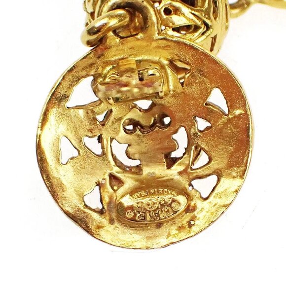 CHANEL CC Paisley Motif Drop Earrings 95P Clip-On Gold-Plated Vintage - Picture 3 of 15